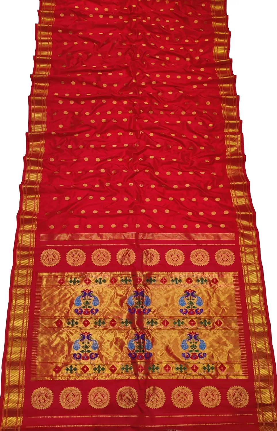 Exquisite Red Handloom Paithani Pure Silk Peacock Design Saree