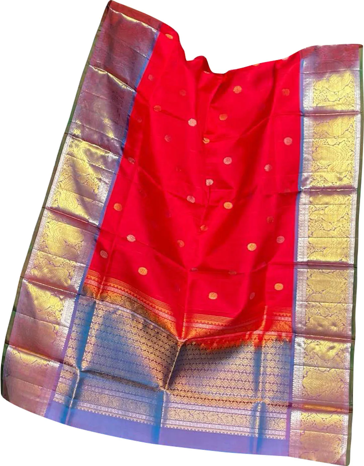 Exquisite Red Kanjeevaram Silk Dupatta - Handloom Beauty