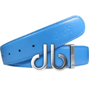 Full Grain Leather Belt in Sky Blue with Brushed Silver ‘db’ Icon Buckle