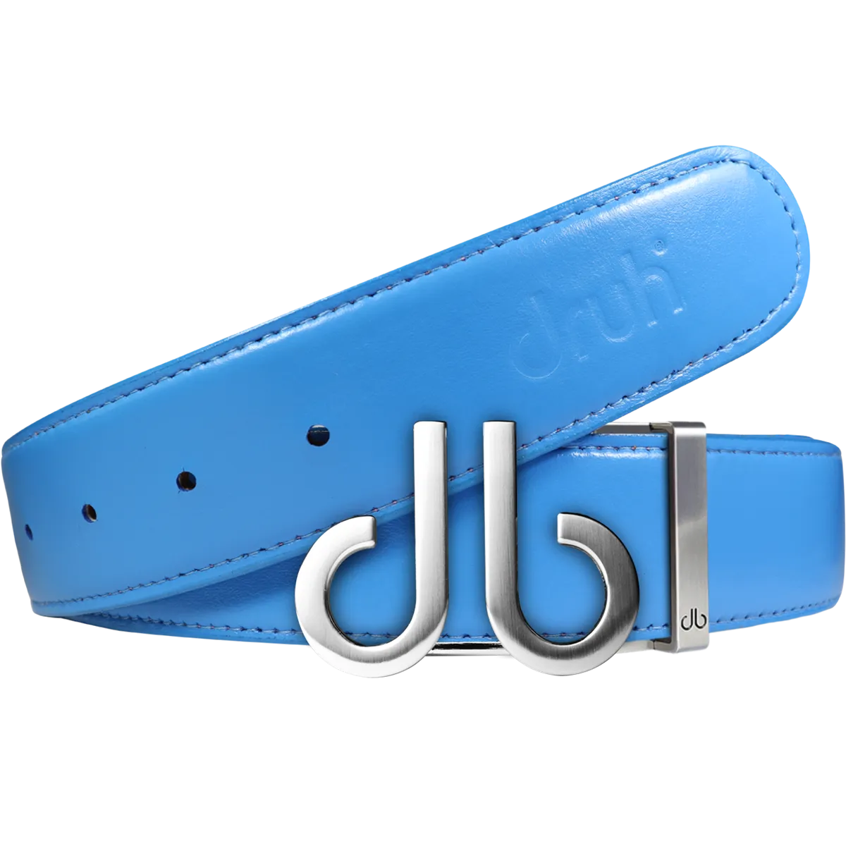 Full Grain Leather Belt in Sky Blue with Brushed Silver ‘db’ Icon Buckle