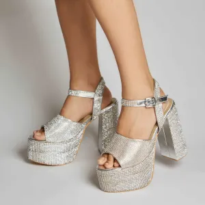 Gigi Silver Trendy Block Heels for Anytime Party