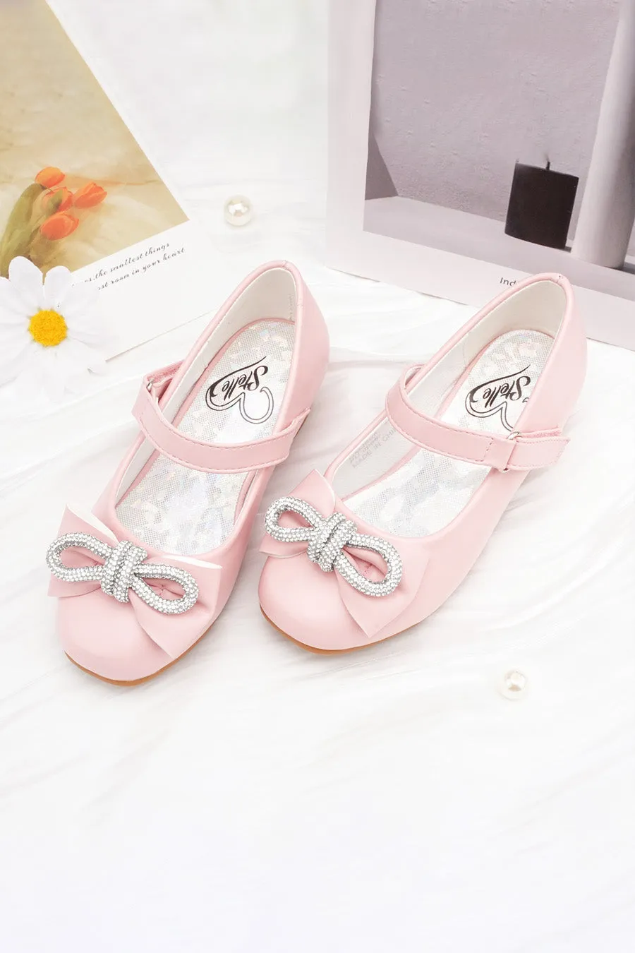 Girls Closed Toe Mary Jane Shoes | Ankle Strap Heels with Bow