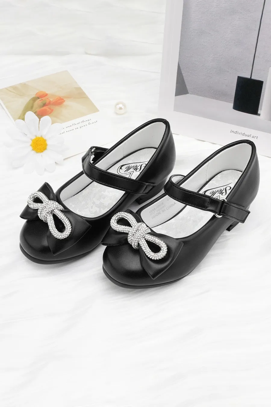 Girls Closed Toe Mary Jane Shoes | Ankle Strap Heels with Bow