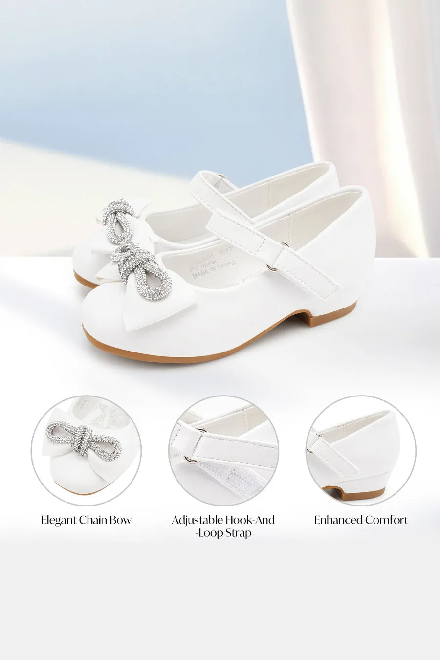 Girls Closed Toe Mary Jane Shoes | Ankle Strap Heels with Bow