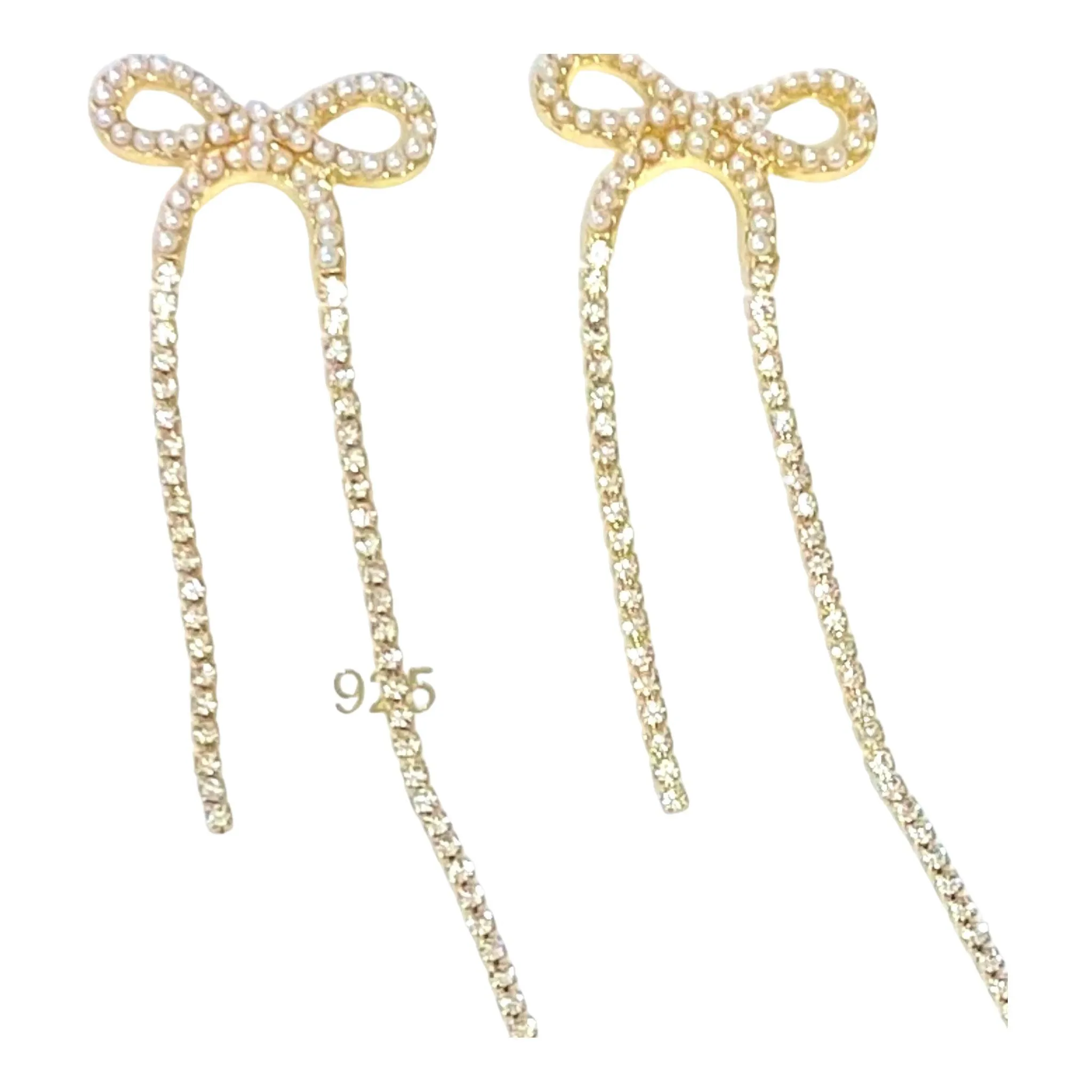 Glamorous Faux Pearl Bow Dangling Earrings