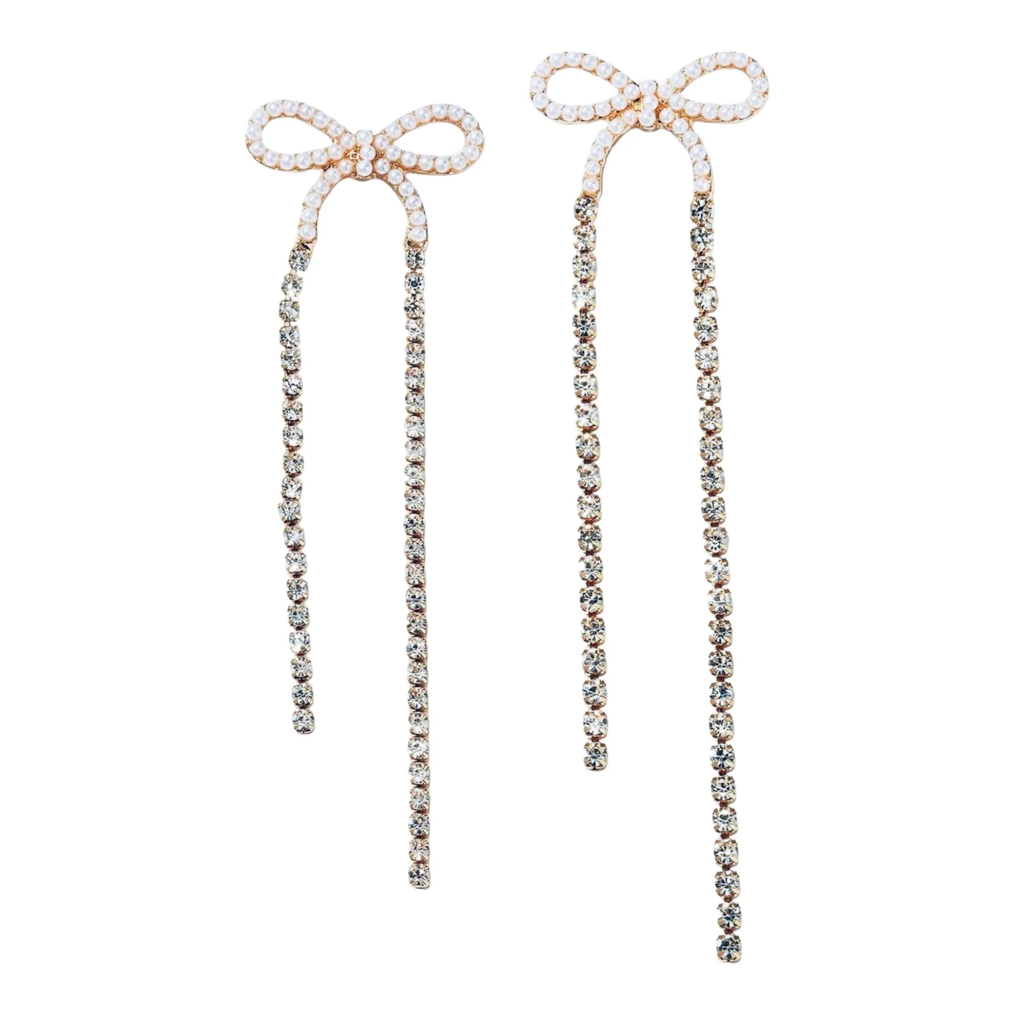 Glamorous Faux Pearl Bow Dangling Earrings