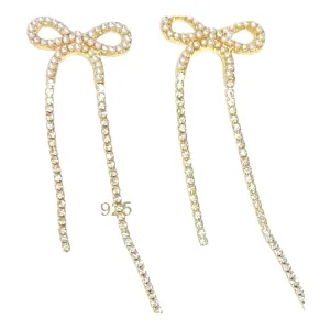 Glamorous Faux Pearl Bow Dangling Earrings