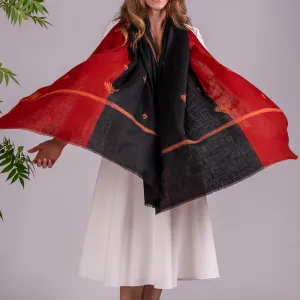 Hand Embroidered Pashmina Cashmere Shawl - Black and Burnt Orange