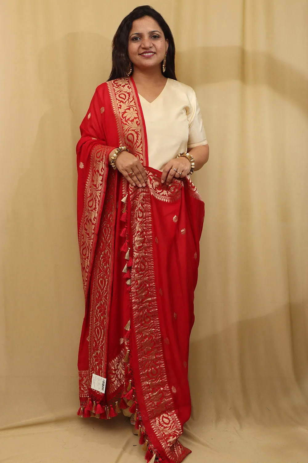 Handloom Banarasi Georgette Dupatta in Red