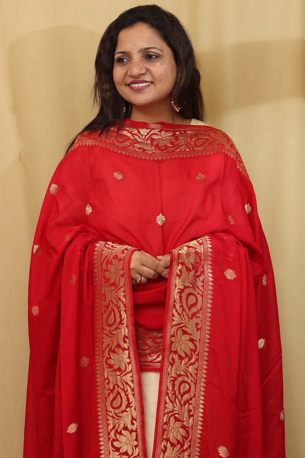 Handloom Banarasi Georgette Dupatta in Red