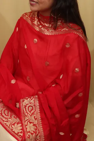 Handloom Banarasi Georgette Dupatta in Red