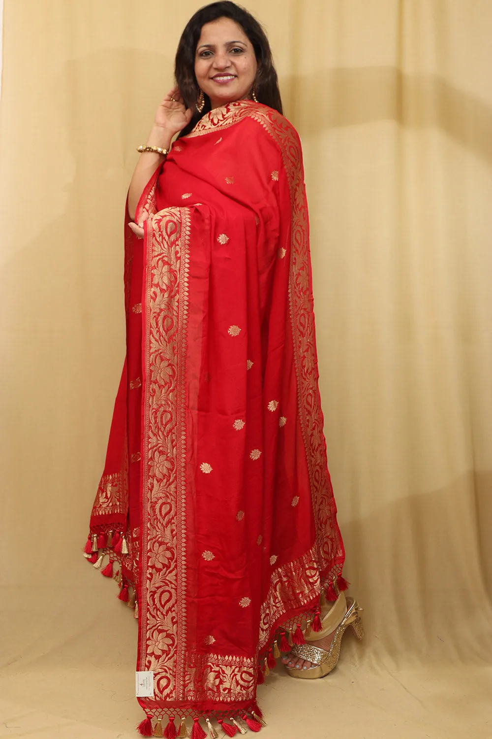 Handloom Banarasi Georgette Dupatta in Red