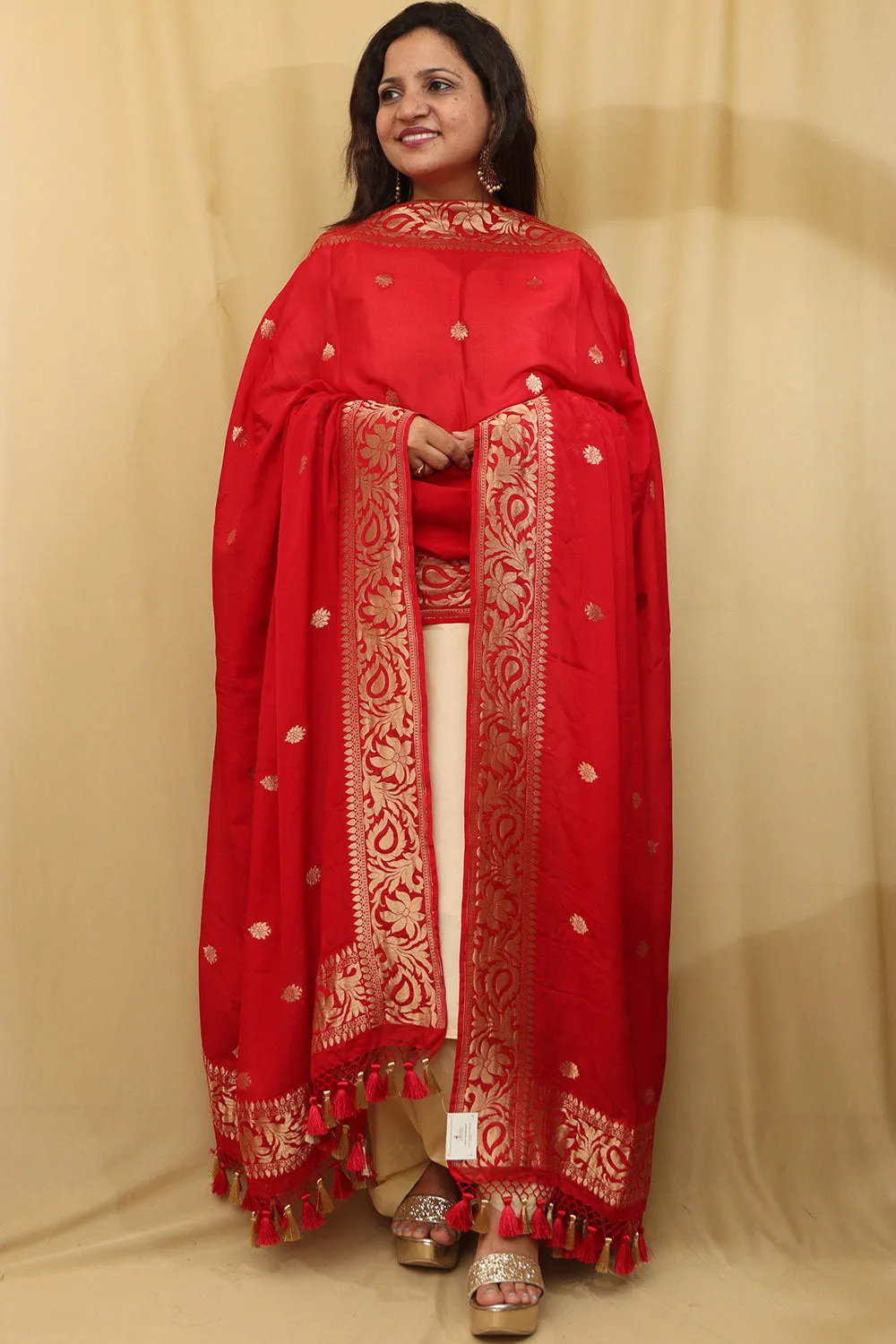 Handloom Banarasi Georgette Dupatta in Red