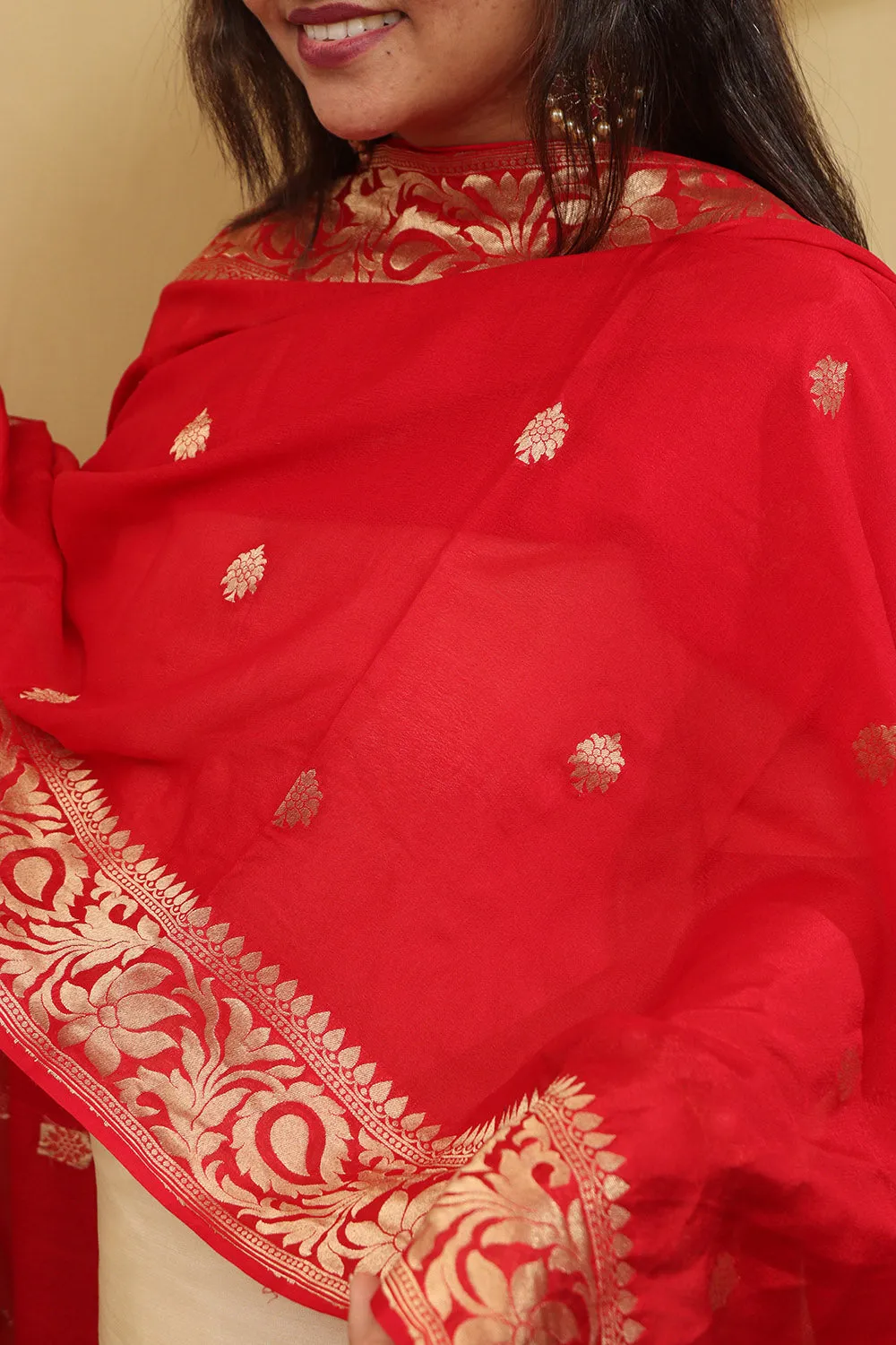 Handloom Banarasi Georgette Dupatta in Red