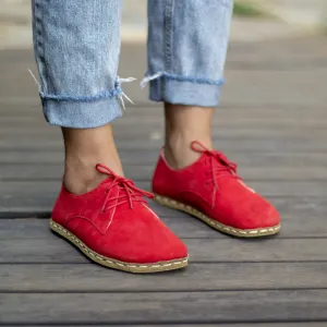 Handmade Barefoot Leather Shoes Red Nubuck for Women