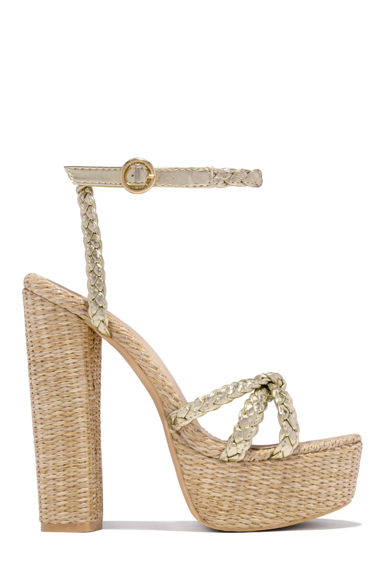 Hilda Platform Block High Heels - Gold