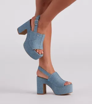 In My Jeans Denim Sling Back Platform Heels