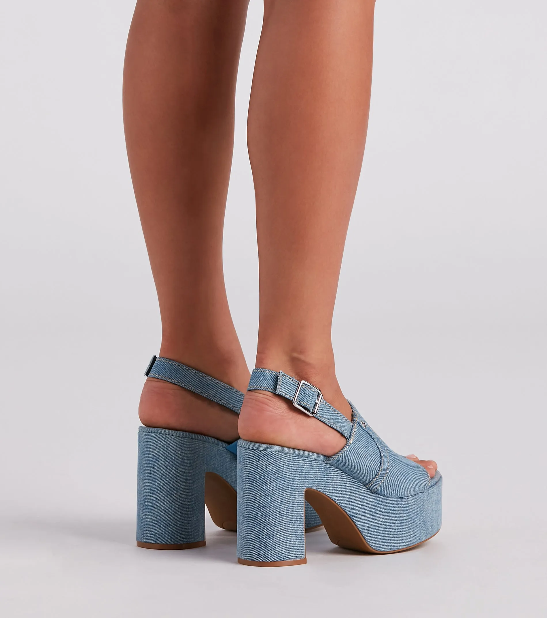 In My Jeans Denim Sling Back Platform Heels