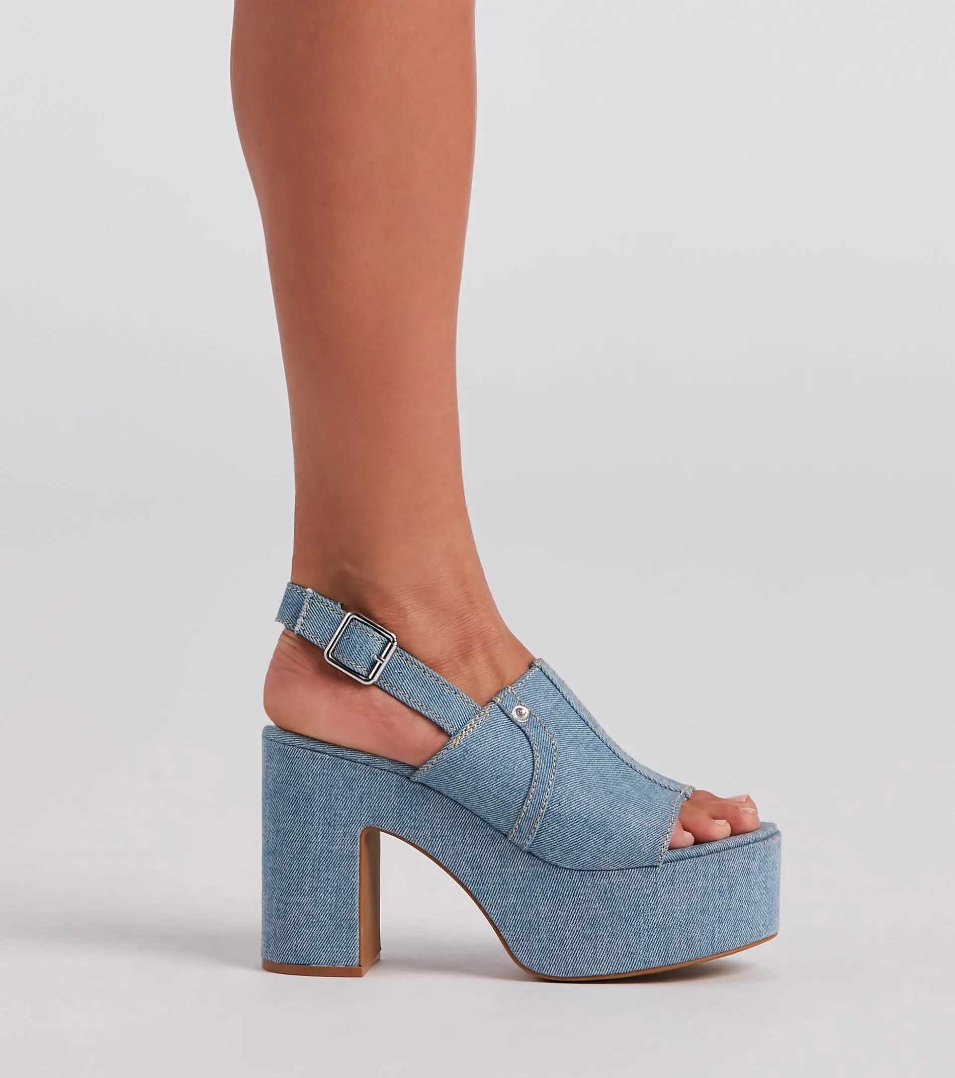 In My Jeans Denim Sling Back Platform Heels