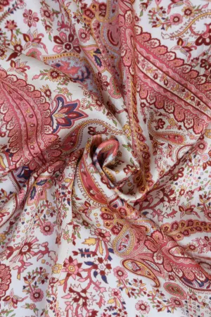 Ivory Paisley Printed Gaji Silk Fabric