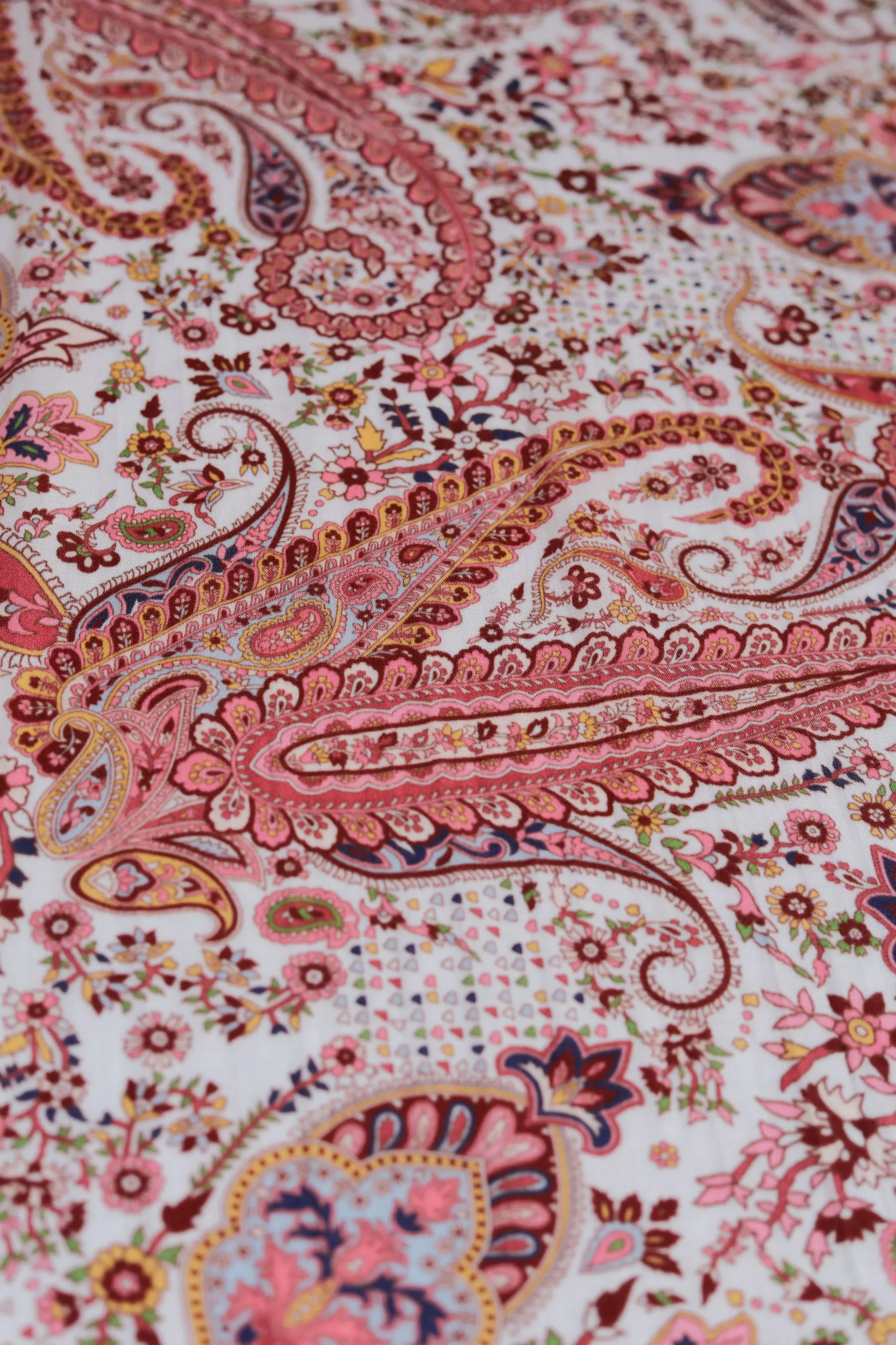 Ivory Paisley Printed Gaji Silk Fabric