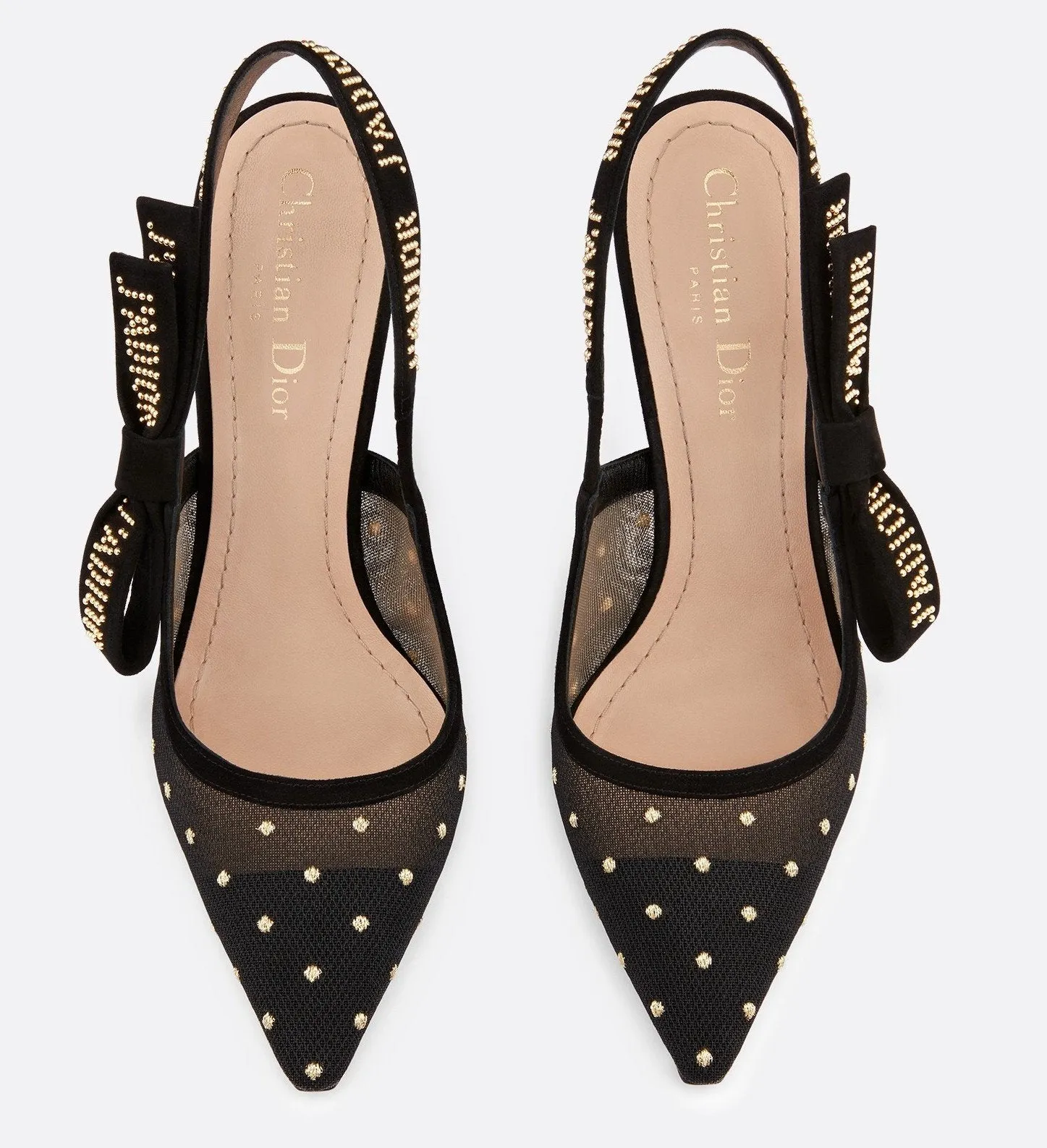 J'Adior Slingback in Gold Tone Dotted Swiss