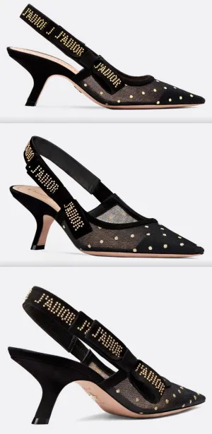 J'Adior Slingback in Gold Tone Dotted Swiss