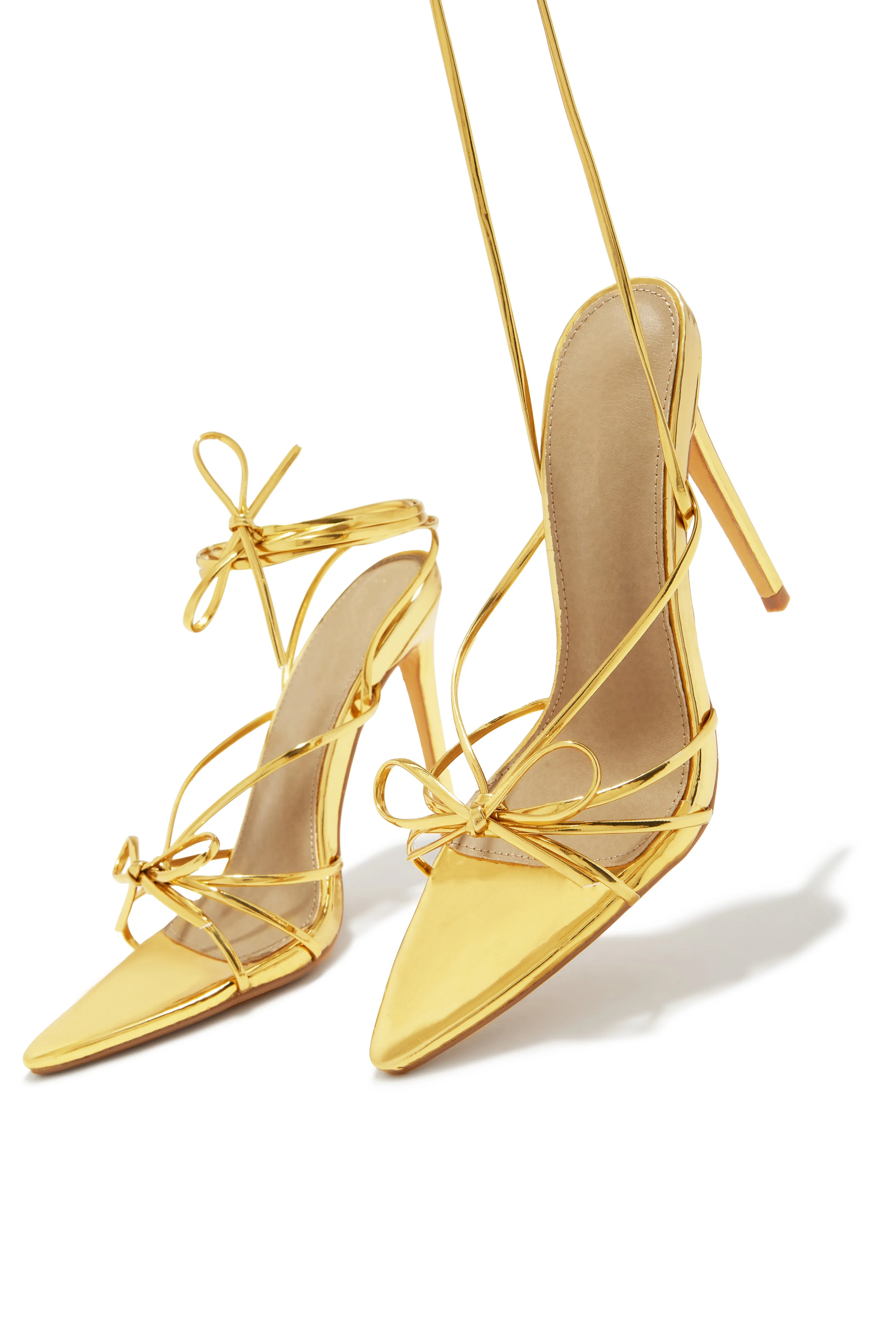 Joelle Lace Up High Heels - Gold