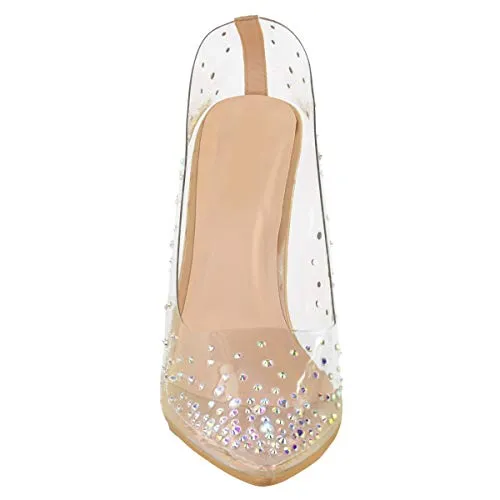 Ladies  Perspex Clear Pointed High Heels Court Shoes.