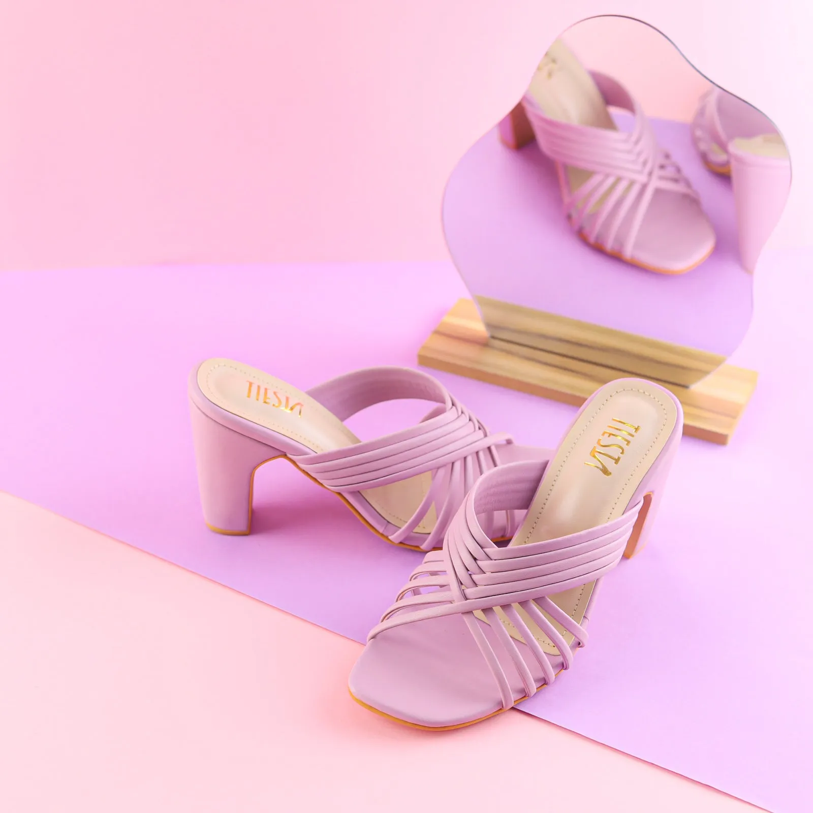 Lilac Comfy Strappy Block Heels | Tiesta Shoes