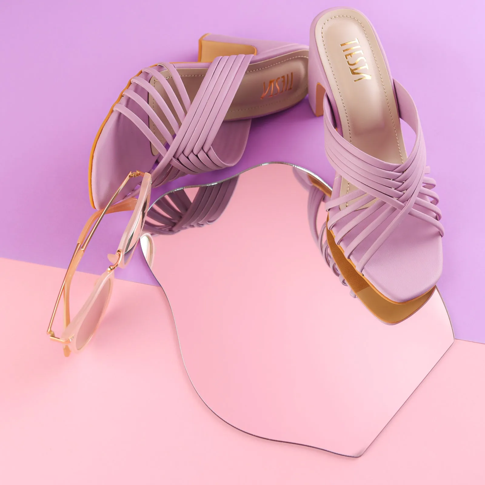 Lilac Comfy Strappy Block Heels | Tiesta Shoes