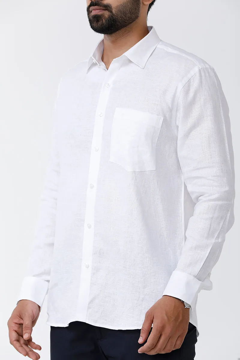 Linen Basic - Cotton Linen Formal White Shirt For Men | Uathayam