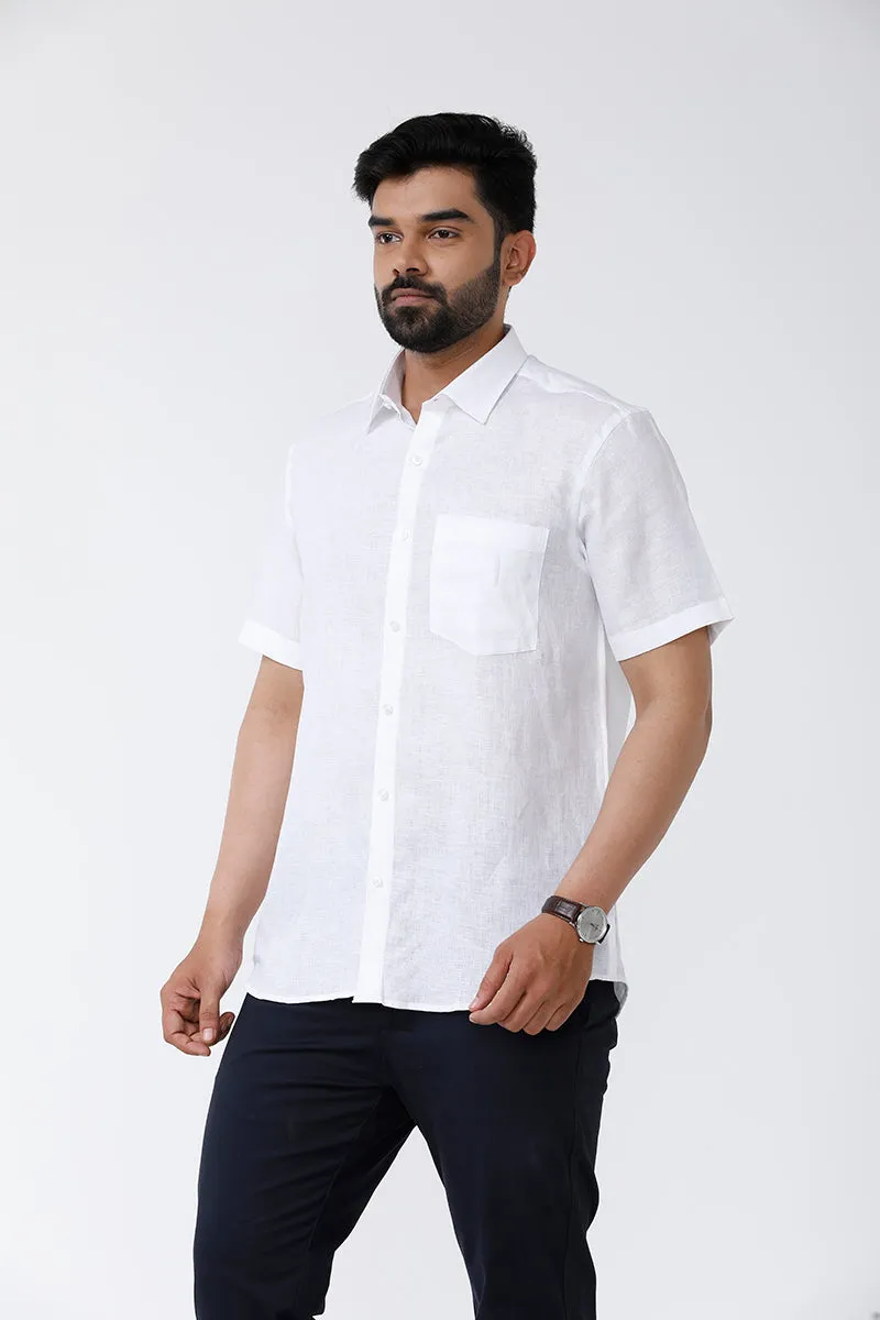 Linen Basic - Cotton Linen Formal White Shirt For Men | Uathayam