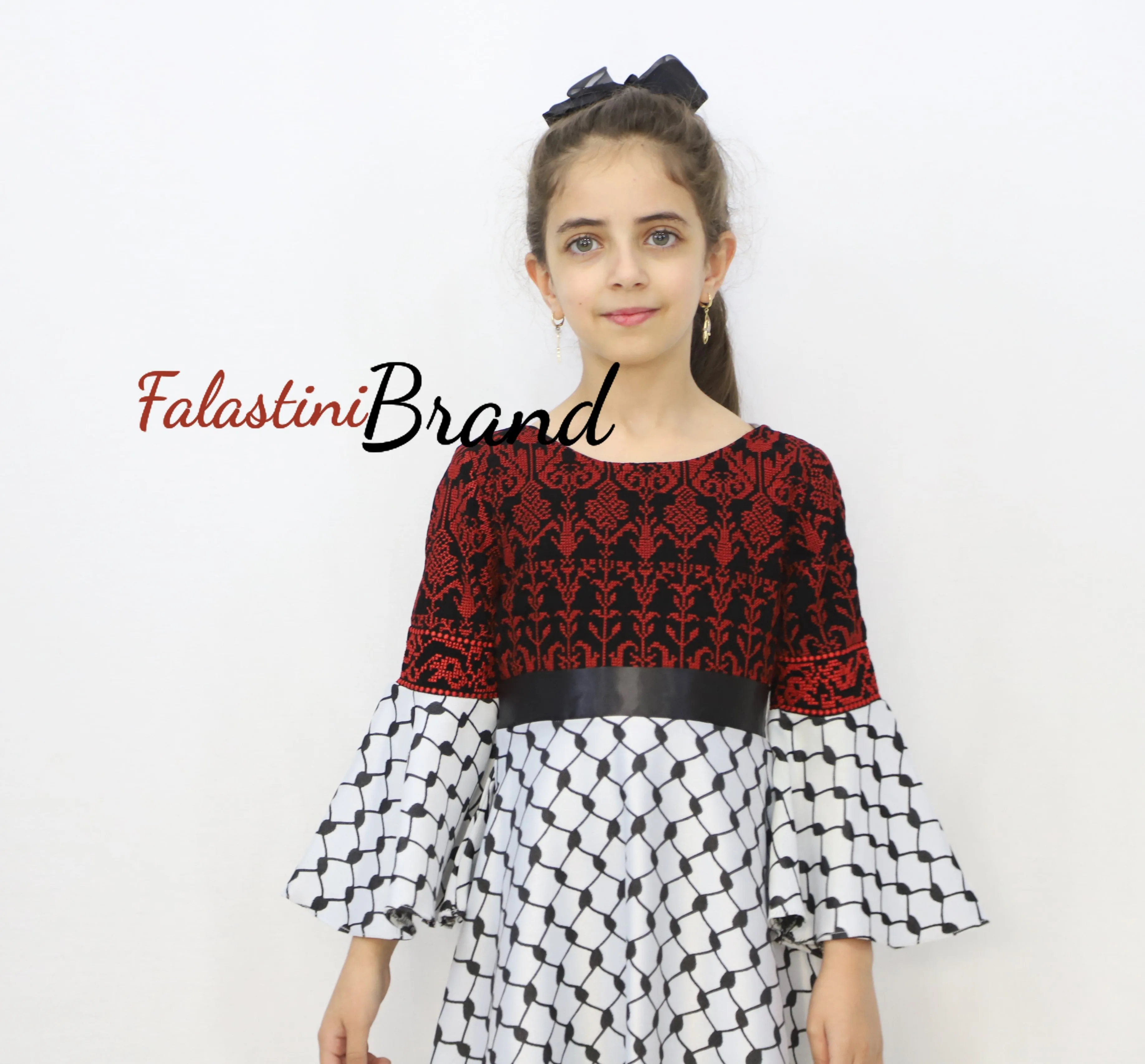 Little Girl Kuffeye Palestinian Red Embroidered White Dress