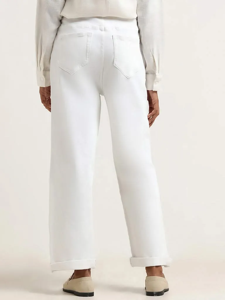 LOV Off-White Straight - Fit High - Rise Jeans with Turn-Up Hems