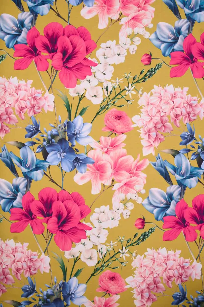 Lovely Mustard Floral Pattern Printed Muslin Fabric