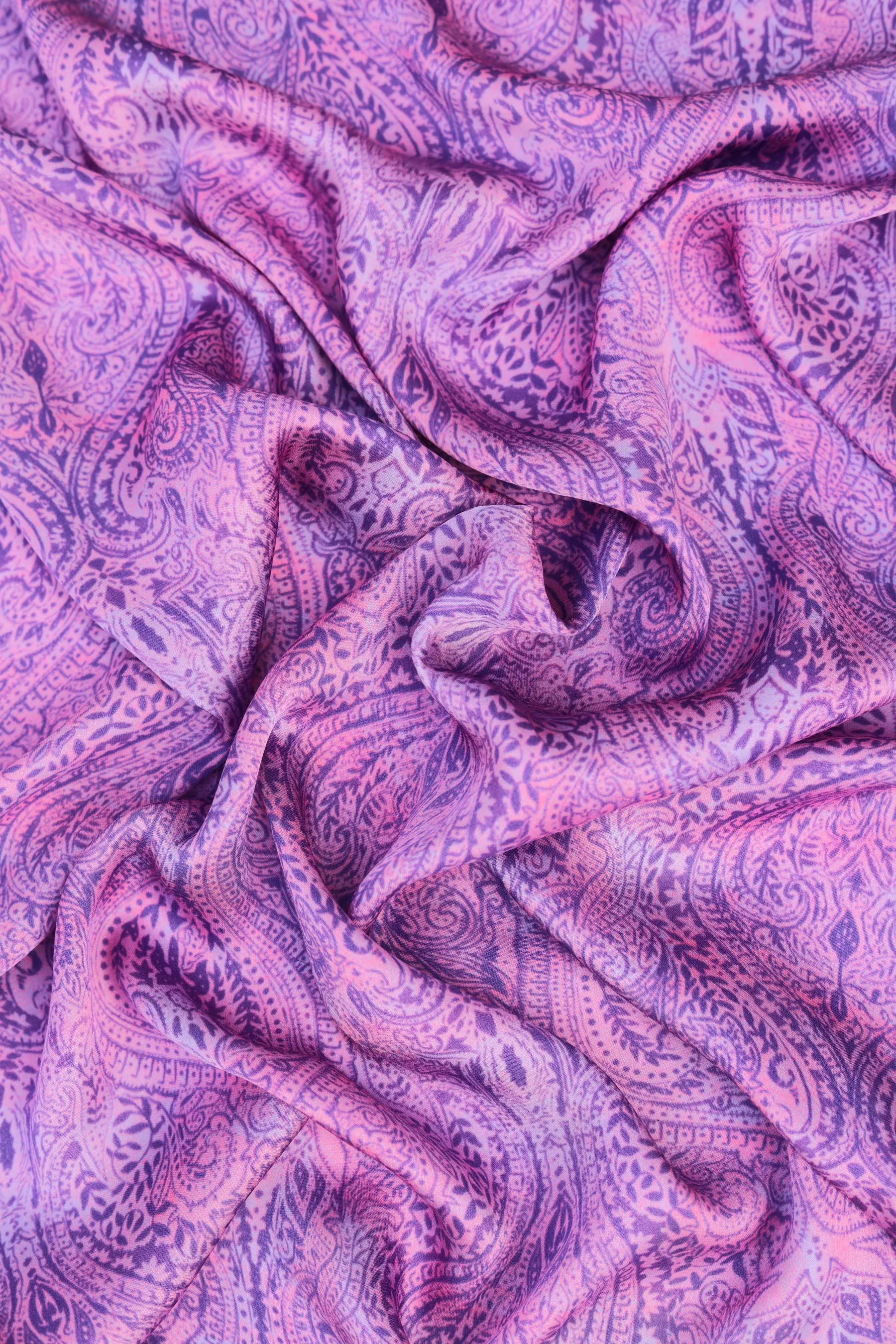 Magenta Purple Traditional Printed Gaji Silk Fabric