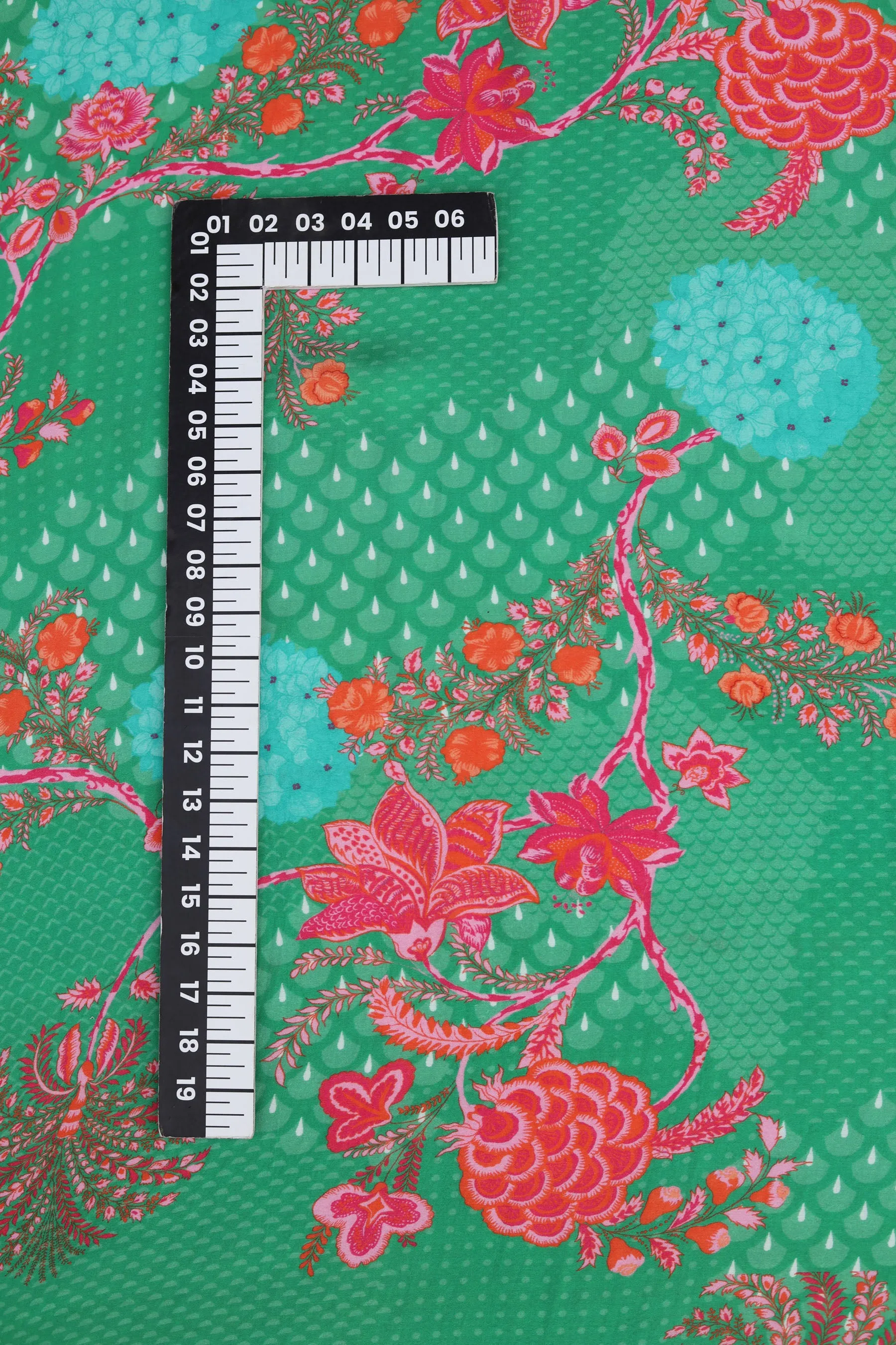 Meadow Green All Over Flower Print Natural Muslin Silk Fabric