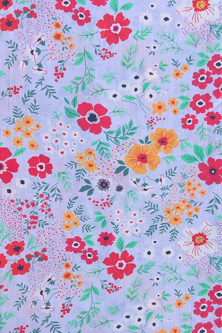 Multicolor Floral Printed Art Silk Fabric