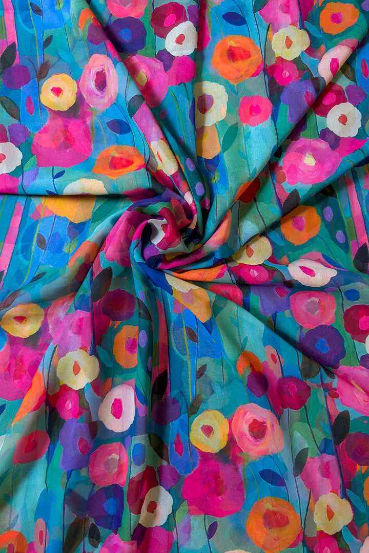 Multicolored Abstract Floral Printed Georgette Fabric