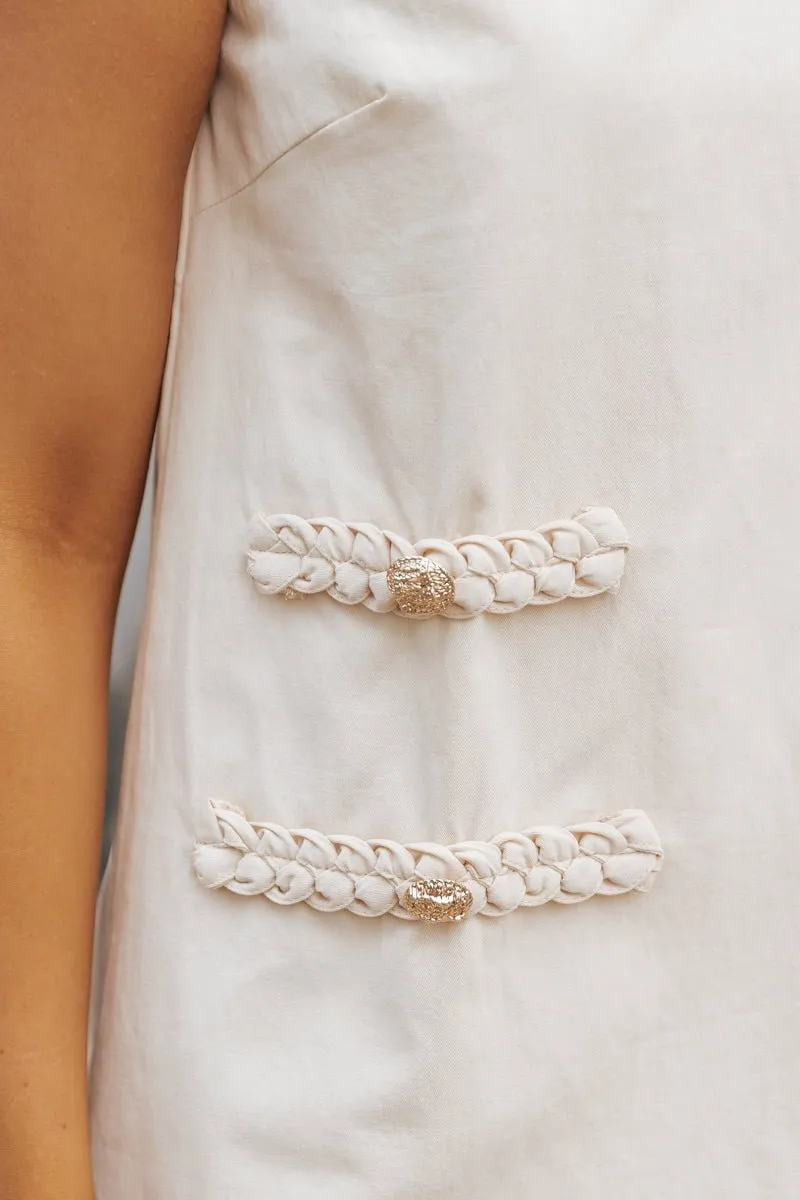 Natural Braided Detail Sleeveless Mini Dress - FINAL SALE