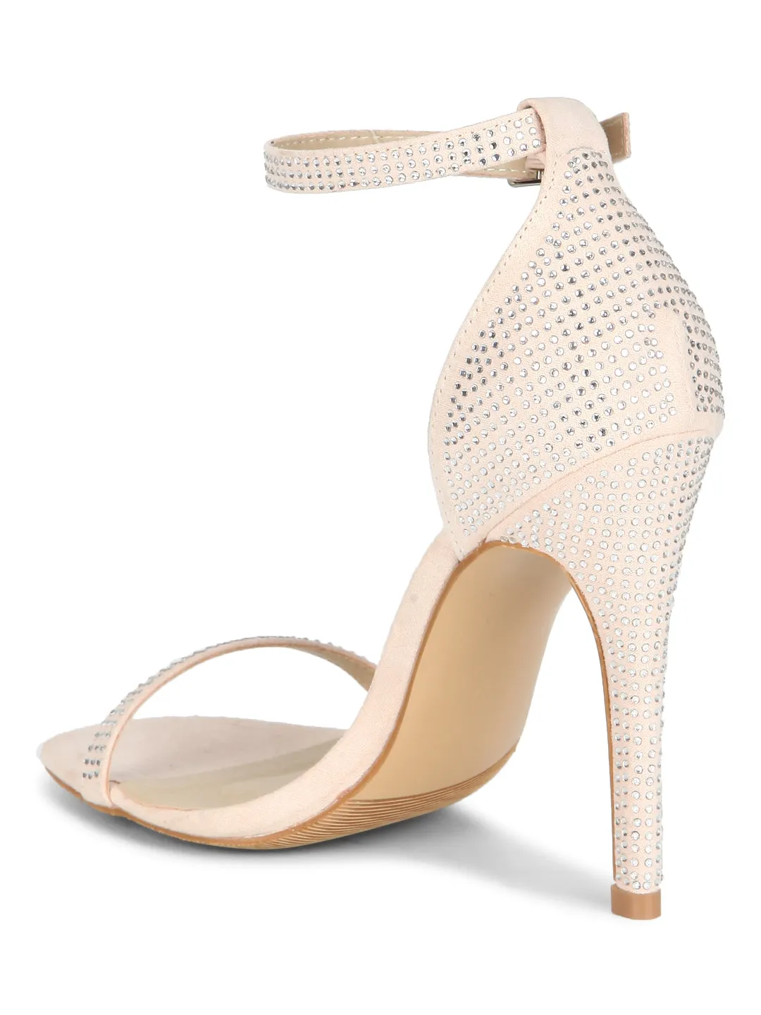 Nude Mircrofibre Diamante Ankle Strap Stiletto Heels