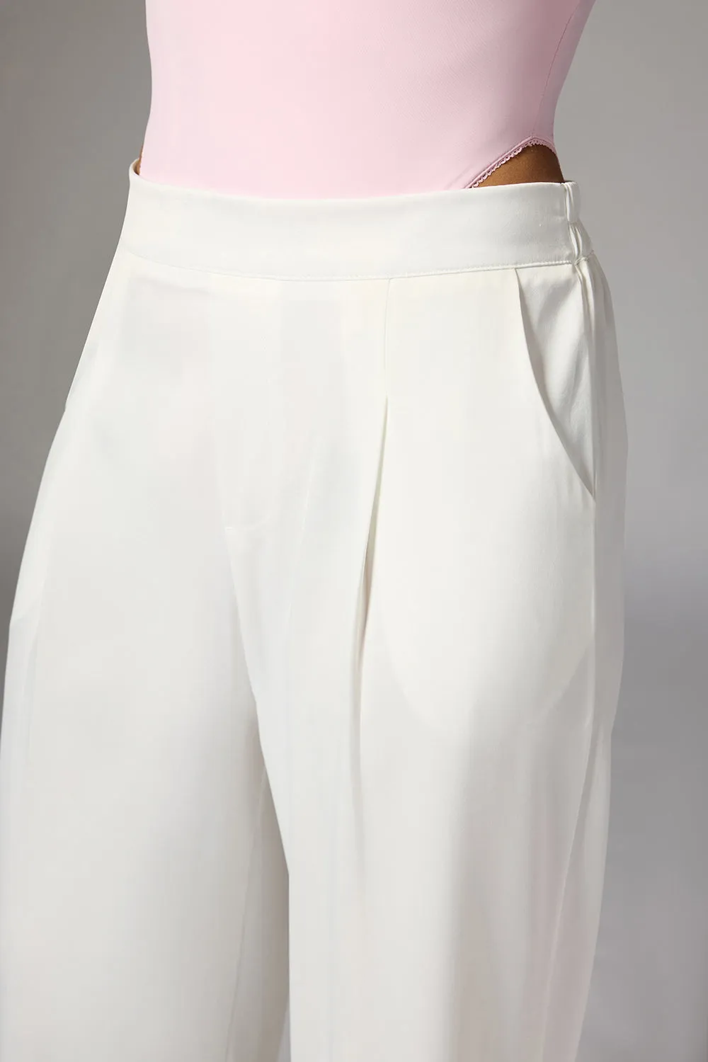 Off White Satin Straight Korean Pants