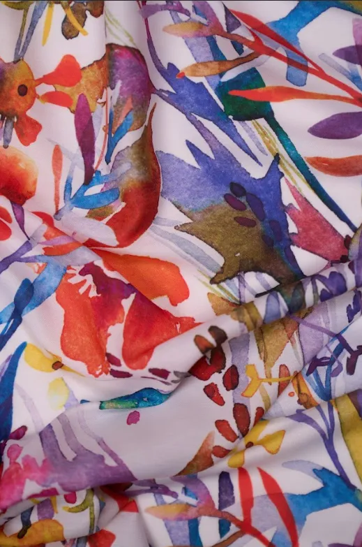 Off white Water Color Multicolor Floral Pattern Printed Muslin Fabric