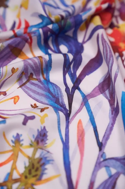 Off white Water Color Multicolor Floral Pattern Printed Muslin Fabric