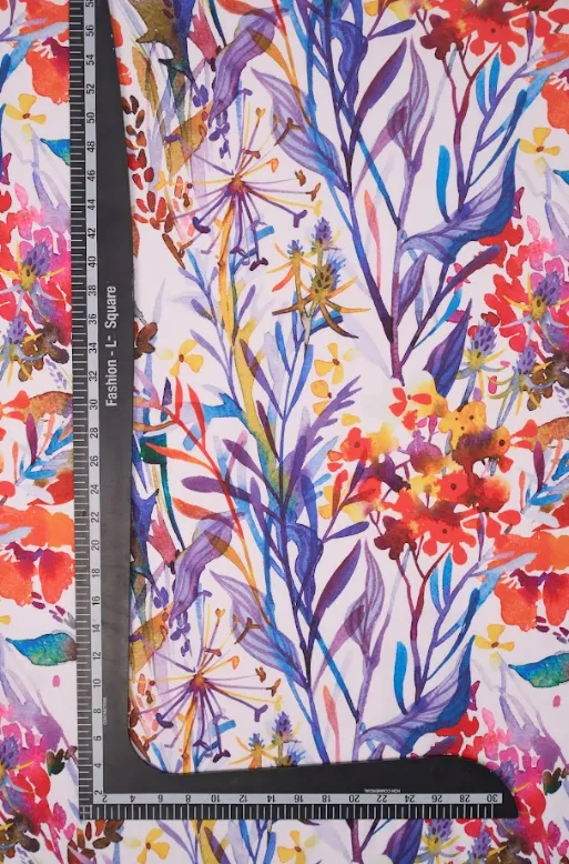 Off white Water Color Multicolor Floral Pattern Printed Muslin Fabric