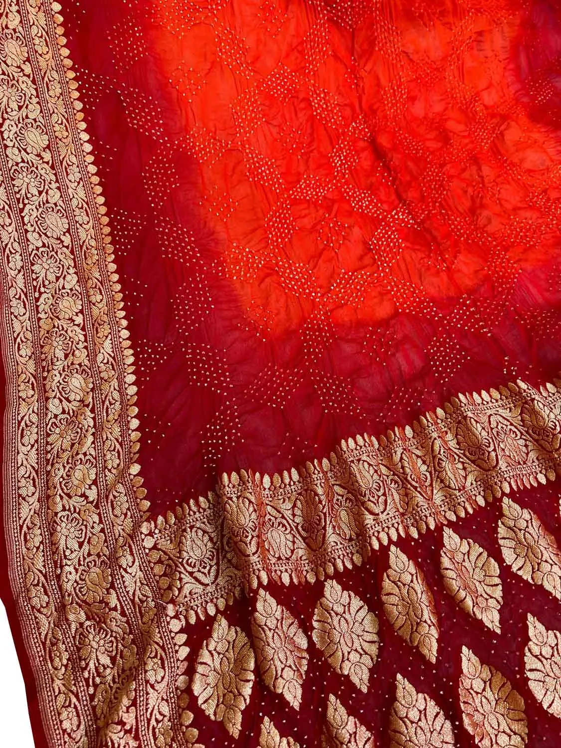 Orange & Red Banarasi Bandhani Georgette Dupatta with Neemzari