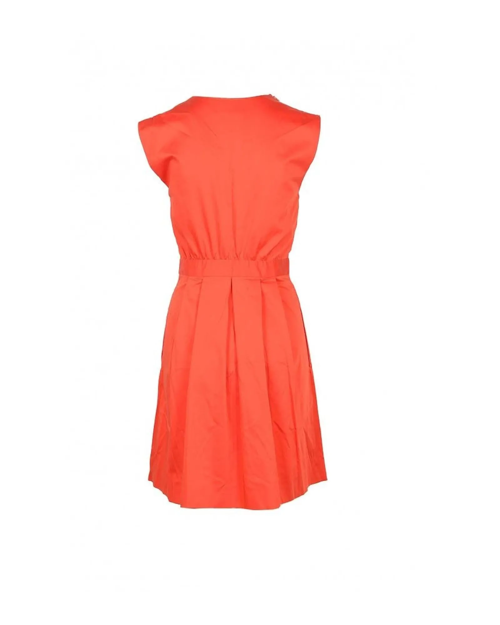 Orange V-Neck Dress  Sleeveless Orange Dress  Pleated Skirt Dress  Ruching Detail Dress  Casual Orange Dress  Versatile Orange Dress  Comfortable Orange Dress  Everyday Orange Dress