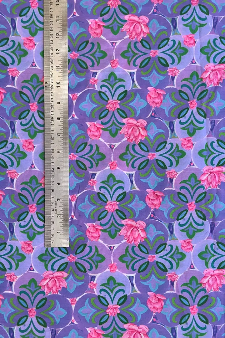 Pastel Purple Floral Printed Muslin Fabric