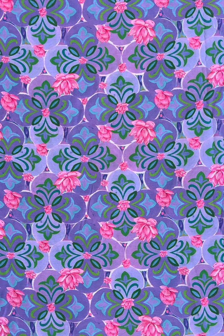 Pastel Purple Floral Printed Muslin Fabric